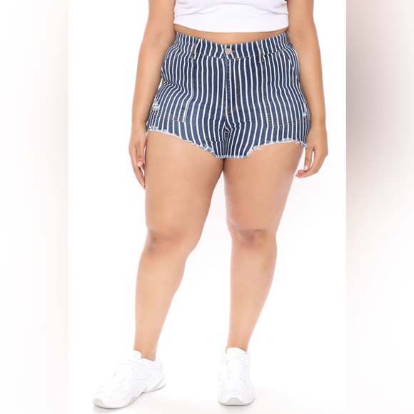 Fashion nova Blue striped shorts Stripe Denim Shorts - Dark Wash - Picture 7 of 9